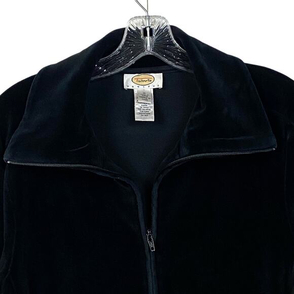 TALBOTS PETITES M Black Velour Velvet Full-Zip Workout Jacket Athleisure Lounge - Picture 6 of 12